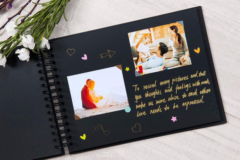 potricher 12.2 x 8.5 Inch Large DIY Scrapbook Photo Album 80 Pages Thick Kraft Paper Scrap Book Albums for Wedding Anniversary Family and Baby (Black) - Image 3
